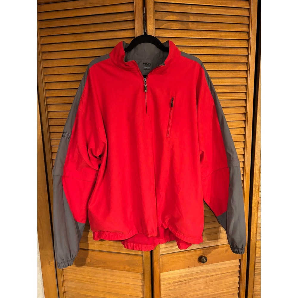PING Performance Dynamics Mens XL Half Zip Golf Jacket Red Grey Windbreaker